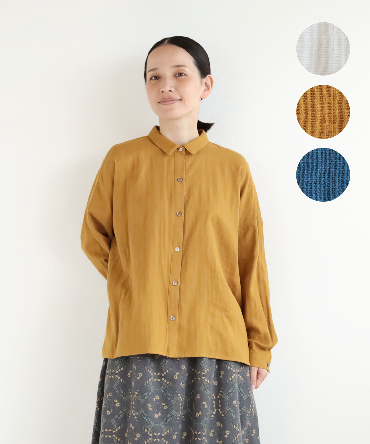 nofl コットンガーゼオリーブオイル仕上げちび襟ブラウス