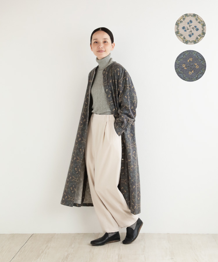 nofl ビエラ起毛サークルフラワー前あきワンピース