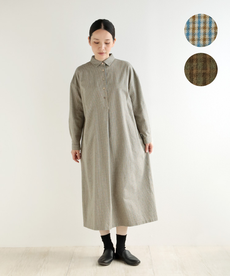 nofl ビエラチェック襟付きワンピース