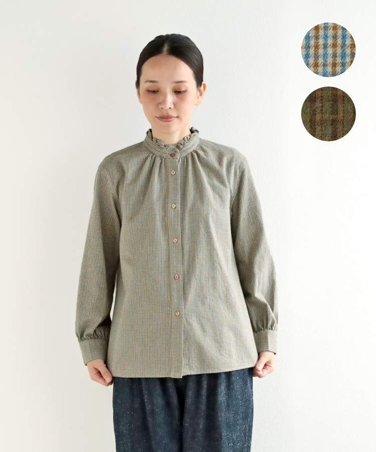 nofl ビエラチェックフリルブラウス