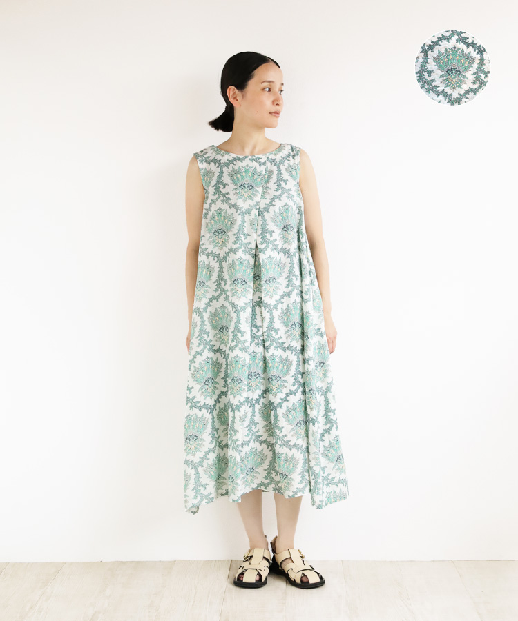 nofl リトアニアリネンダマスク柄ワンピース