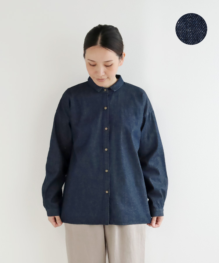 noflコットンデニムちび襟ブラウス