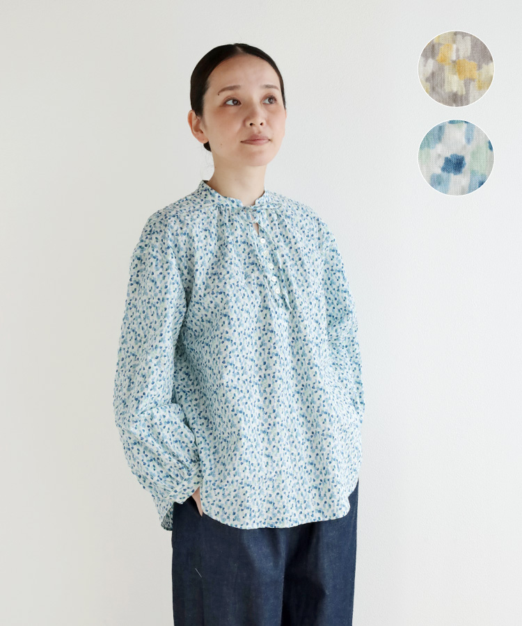 nofl コットン幾何柄ギャザーブラウス