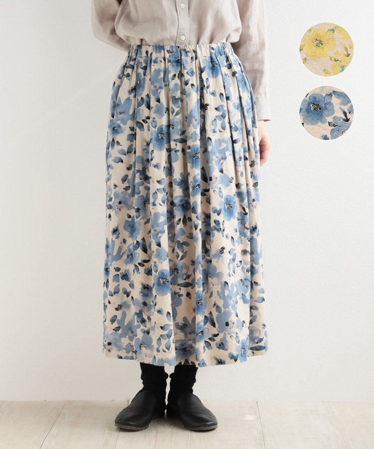 nofl リネンコットンフラワータックスカート