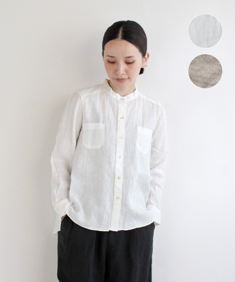 nofl リトアニアリネンスタンドカラーシャツ