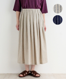 【nofl】コットンリネンストライプタックスカート