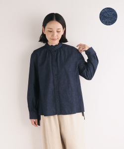 コットンデニムフリルブラウス