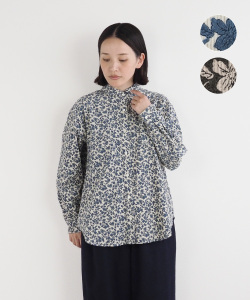 nofl コーデュロイ糸目小花柄ラウンドカラーシャツ