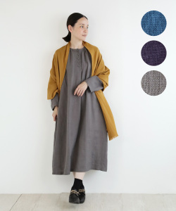 nofl リトアニアリネンノーカラーギャザーワンピース