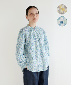 nofl コットン幾何柄ギャザーブラウス