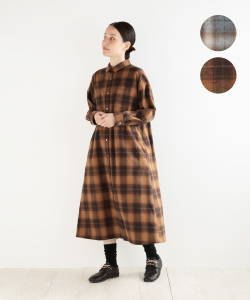 nofl コットン起毛チェックシャツワンピース