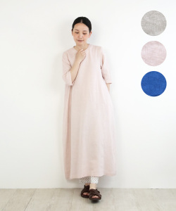 nofl リトアニアリネン後ろあき46分袖ワンピース