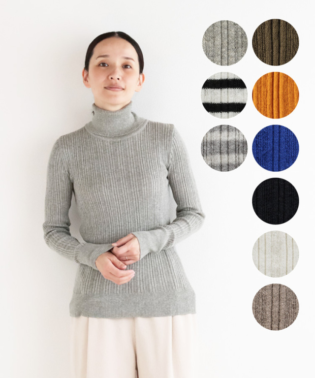 nofl】オーガニックコットンランダムリブタートルネックプルオーバー