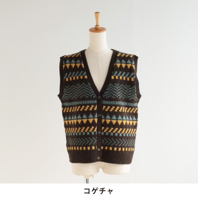 ヘブスト様② nofl】ウールジャガードVネックベスト 644004020 | ナチュラル服通販