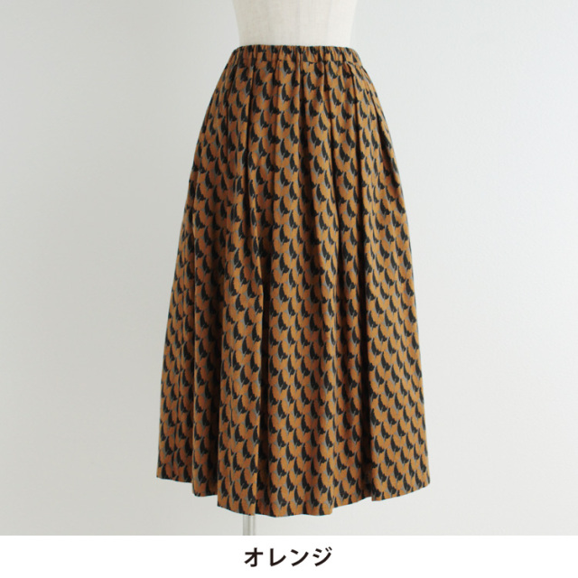 nofl】コットン起毛リーフ柄タックスカート 644207900 | ナチュラル服  