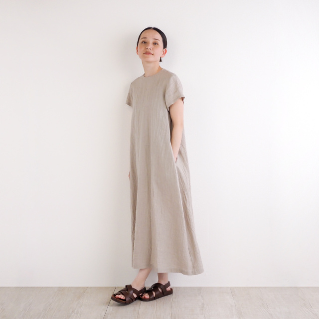 nofl】リネンワッシャー後ろあき半袖ワンピース 644209050  