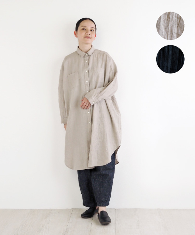 nofl】リネンワッシャー衿付きロングシャツ 644209060 | ナチュラル服  