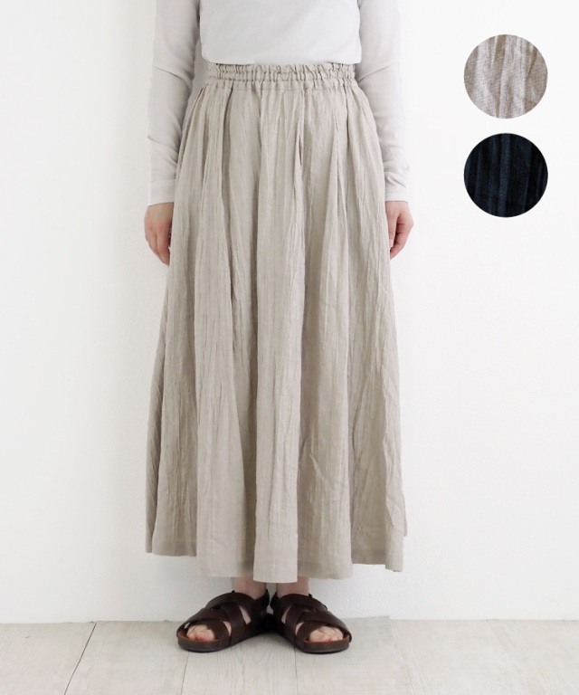 nofl】リネンワッシャーギャザースカート 644209070 | ナチュラル服  