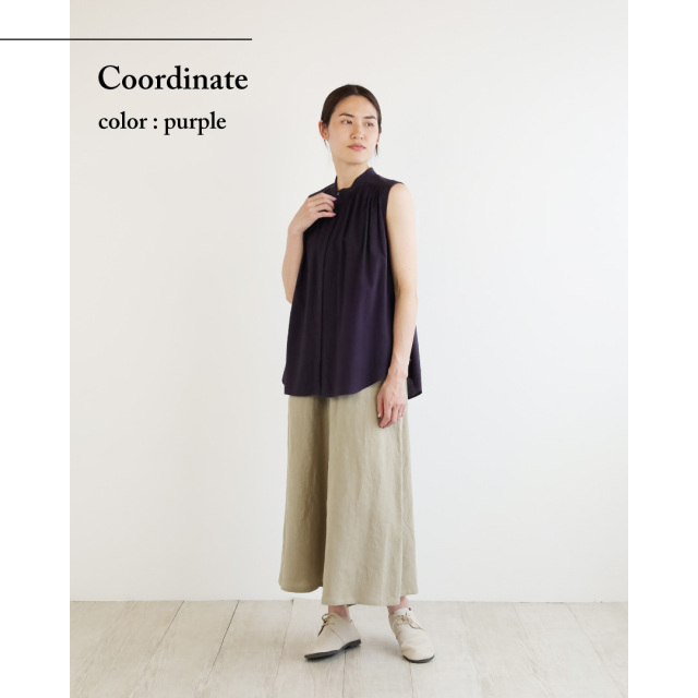 nofl】荒炊き染め綿ローンノースリーブブラウス 644210280