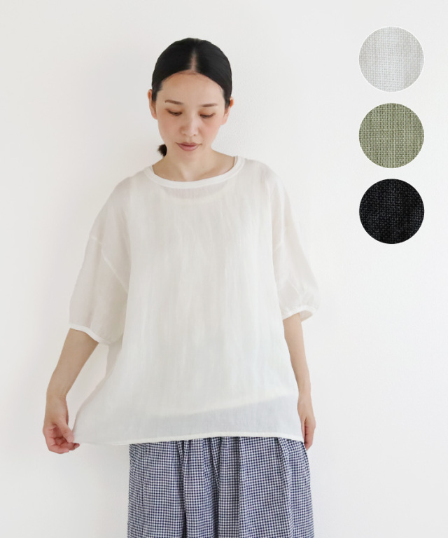 nofl】ジャパンリネンクルーネックブラウス 644210440 | ナチュラル服