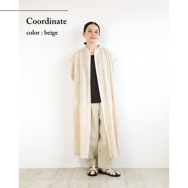 nofl】リップルストライプギャザーワンピース 644210500 | ナチュラル