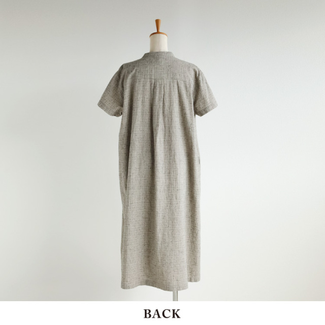 MHL. / 半袖ワンピース/2/コットン/GRY/595-4257500// nofl】コットンリネンタック半袖ワンピース（刷毛目風チェック