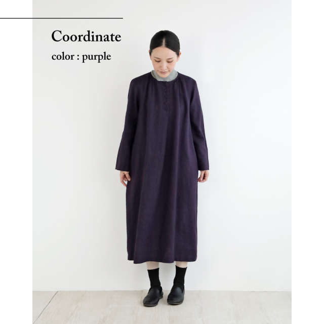 nofl】リトアニアリネンノーカラーギャザーワンピース（2025AW