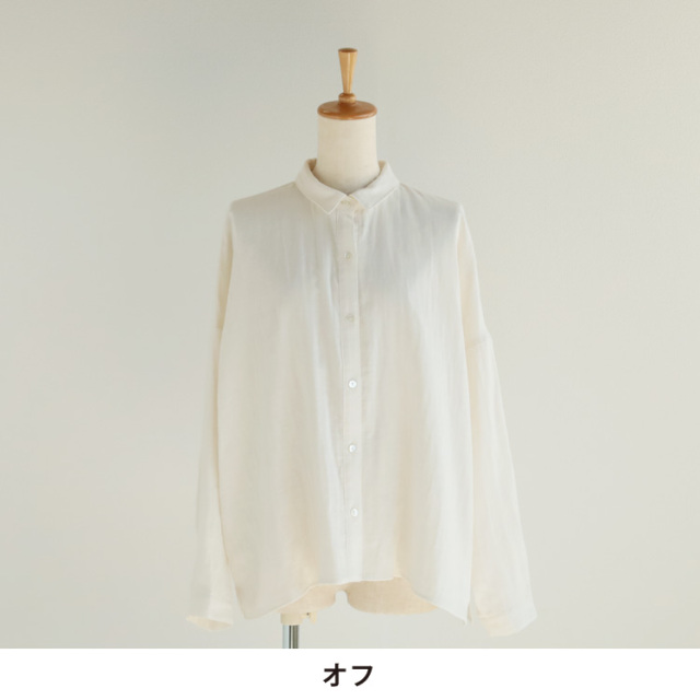 nofl】コットンガーゼオリーブオイル仕上げちび襟ブラウス 644210870