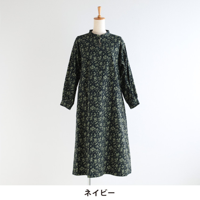 【ピロページ】細畝小花柄コットンコーデュロイ＊リブ袖口割烹着ワンピース 楽天市場】【最大5000円OFFクーポン! 1/29まで】 コーデュロイ 花柄