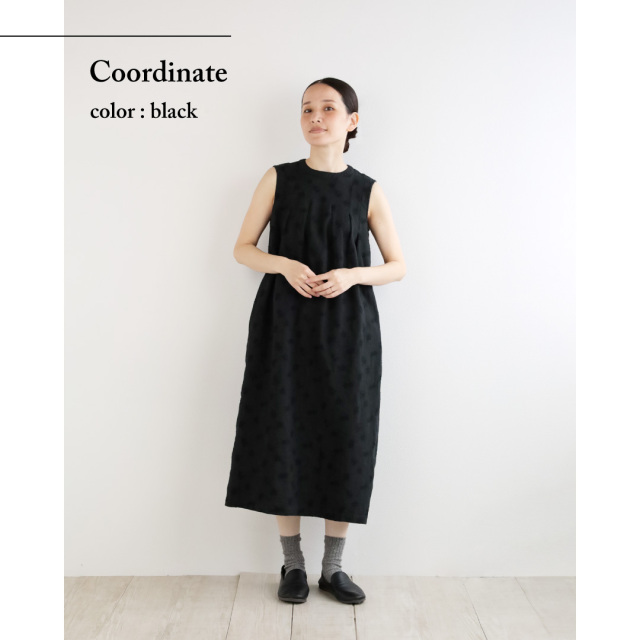 nofl】リネンオリーブ刺繍ノースリーブタックワンピース 644211860