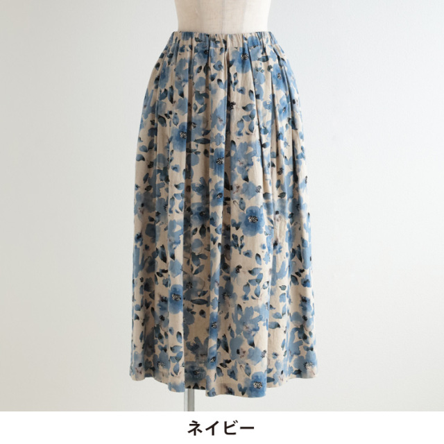 nofl】リネンコットンフラワータックスカート 644211960 | ナチュラル