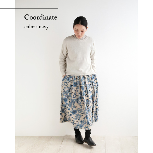 nofl】リネンコットンフラワータックスカート 644211960 | ナチュラル