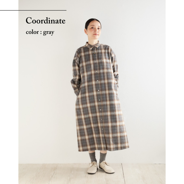 nofl】コットン起毛チェックシャツワンピース 644212080 | ナチュラル