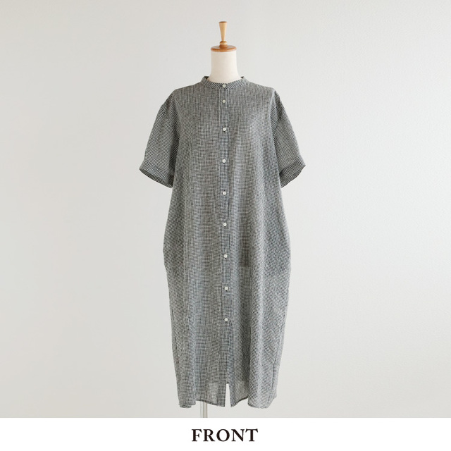 nofl】コットンリネンギンガム前あき半袖ワンピース 644212460