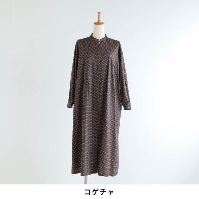 nofl】ドットオリーブオイル仕上げ前あきワンピース 644213060