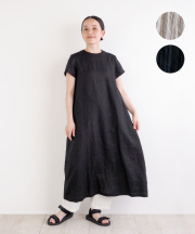 【nofl】リネンワッシャー後ろあき半袖ワンピース
