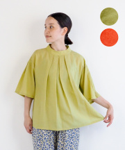 【nofl】ナチュラルローン5分袖タックブラウス