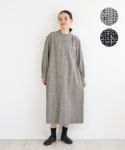 nofl コットンリネン前あきタックワンピース