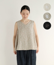 nofl リネンドット刺繍ノースリーブブラウス