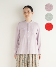 nofl コットンガーゼオリーブオイル仕上げスタンドカラーシャツ