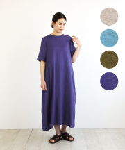 nofl リトアニアリネン後ろあき五分袖ワンピース