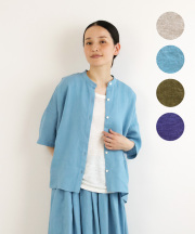 nofl リトアニアリネンスタンドカラーブラウス