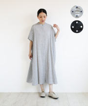 nofl リップルドットスタンドカラーフレアワンピース