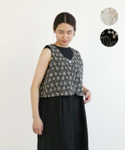 nofl コットンレース花柄前あきベスト