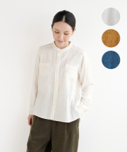 nofl コットンガーゼオリーブオイル仕上げスタンドカラーシャツ