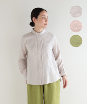 nofl コットンガーゼオリーブオイル仕上げラウンドカラーシャツ