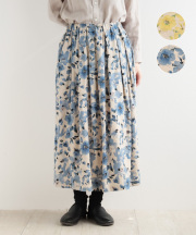 nofl リネンコットンフラワータックスカート