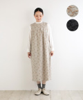 nofl リネンオリーブ刺繍ノースリーブタックワンピース