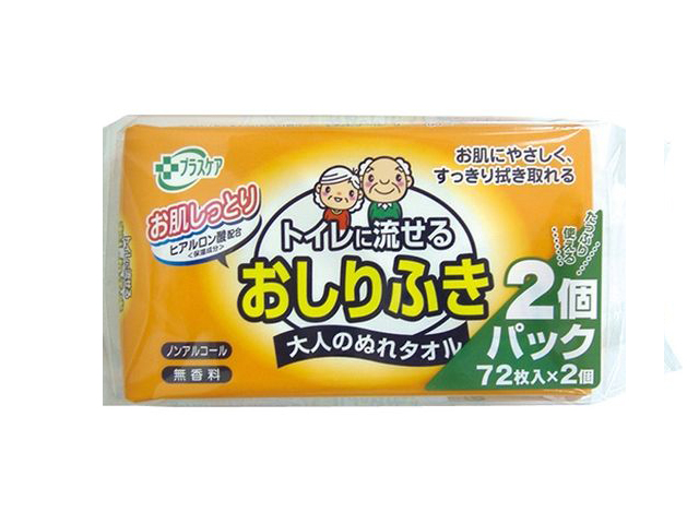 介護用 THTプラスケア トイレに流せる大人用おしりふき 72枚入り 2パックX12個