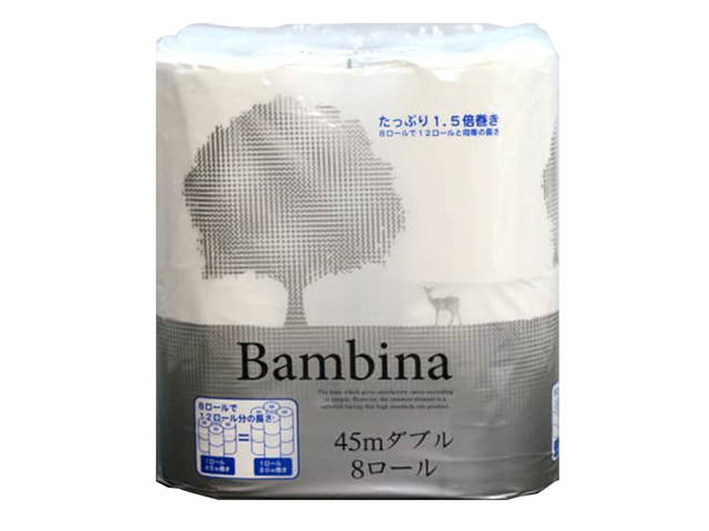 トイレットペーパー 林製紙 1.5倍巻き ダブルバンビーナ ダブル45m 8ロールＸ12パック